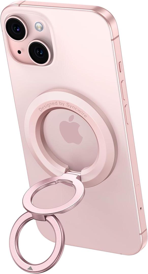 SYNCWIRE for MagSafe Ring Holder, Magnetic Phone Ring Holder Magnet Cell Phone Grip Finger Ring Kickstand Compatible with iPhone 16 15 14 13 12 Pro Max fits MagSafe Accessories (Pink)