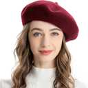 ZLYC Wool French Beret Hat Solid Color Beret Cap for Women Girls (One Size, Burgundy)