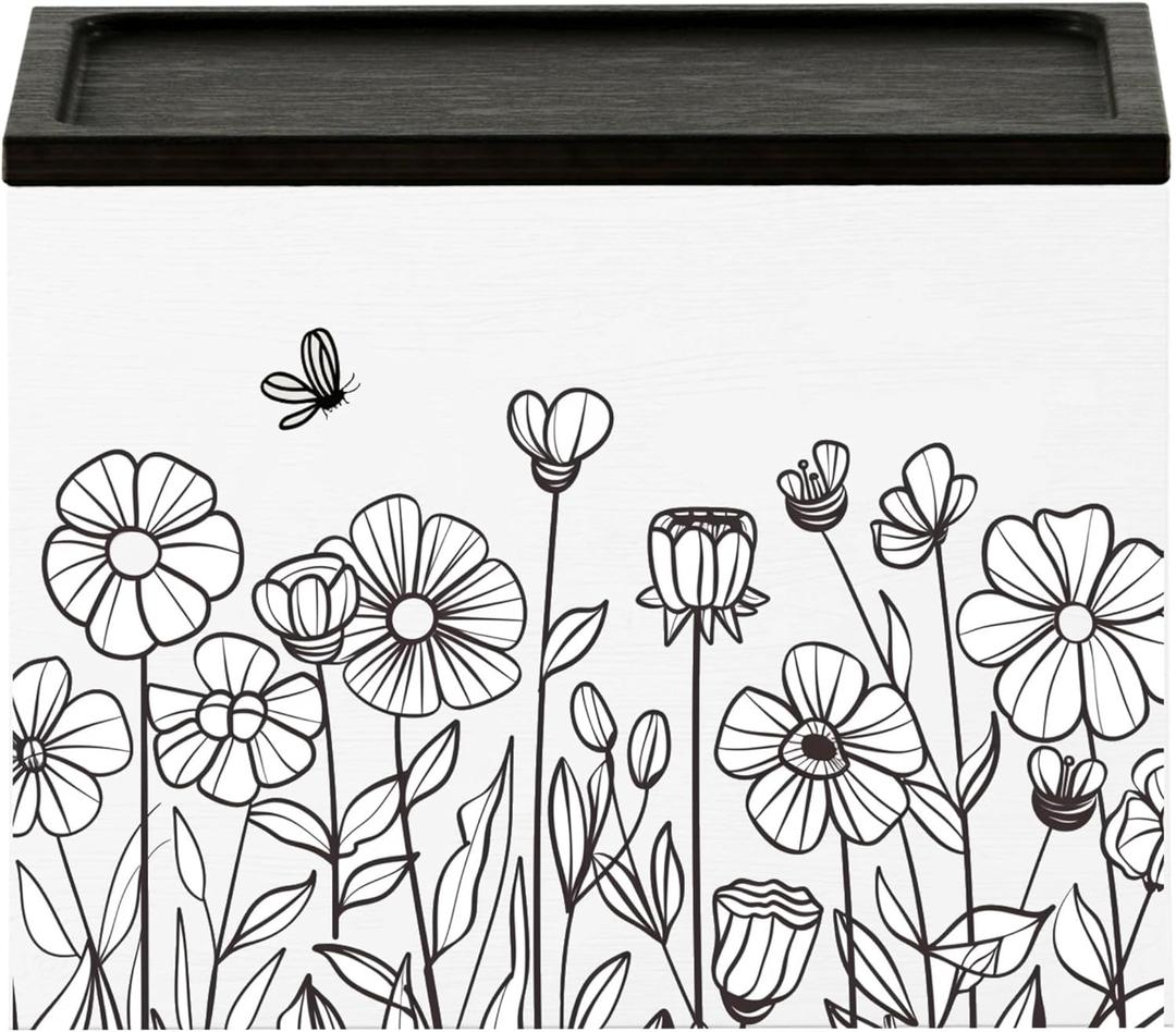 Discreet Tampon Holder for Bathroom with Vanity Tray Lid, Tampon Organizer for bathroom for Wall or Countertop Mount, Wood Pad Dispenser, Feminine Product Organizer (Floral)