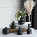 Black Bud Vases, Small Ceramic Vase Set of 5, Mini Pottery Vases for Flowers, Decorative Vases for Home Modern Decor, Boho Decor, Chic Vases for Living Room Dining Table Shelves
