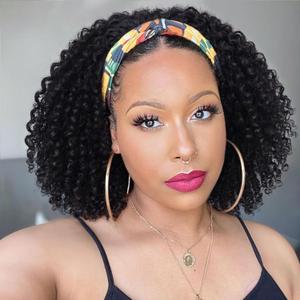 Short Curly Headband Wig for Black Women 12 Inch Deep Wave Kinky Curly Synthetic Wig, Glueless No Lace Wear & Go Headband Wigs with Headband Attached, Daily Use Party Half Wig
