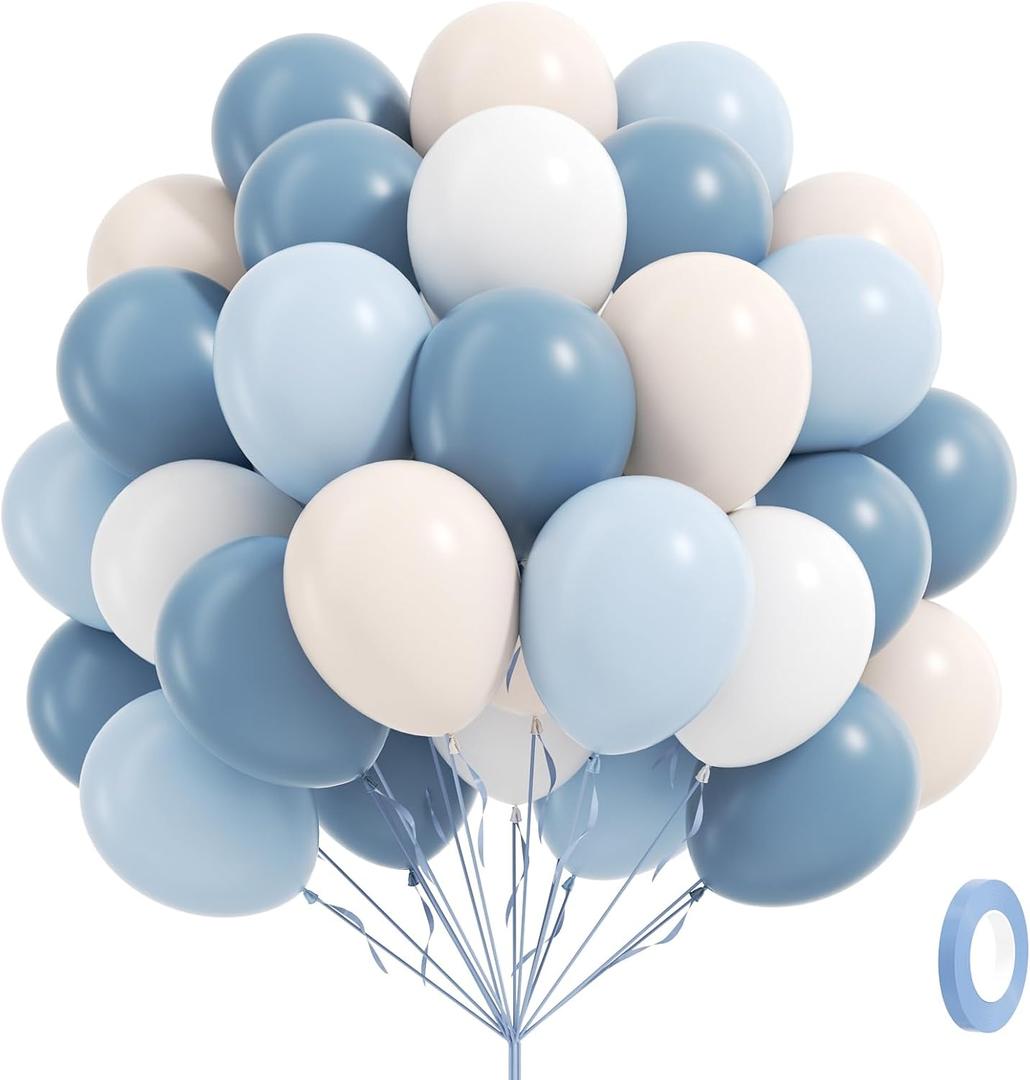 60pcs Dusty Blue Balloons 12inch with Sand White Pastel Blue and White Balloons for Wedding Gender Reveal Baby Bridal Shower Birthday Party Decorations