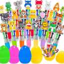Holydeck 24 Pcs Animal Multicolor Pens 4 Colors in 1 Ballpoint Pen Bulk with 4 Pcs Easter Eggs for Kids Girls Boys Easter Basket Stuffers Party Favors Easter Egg Fillers Hunt