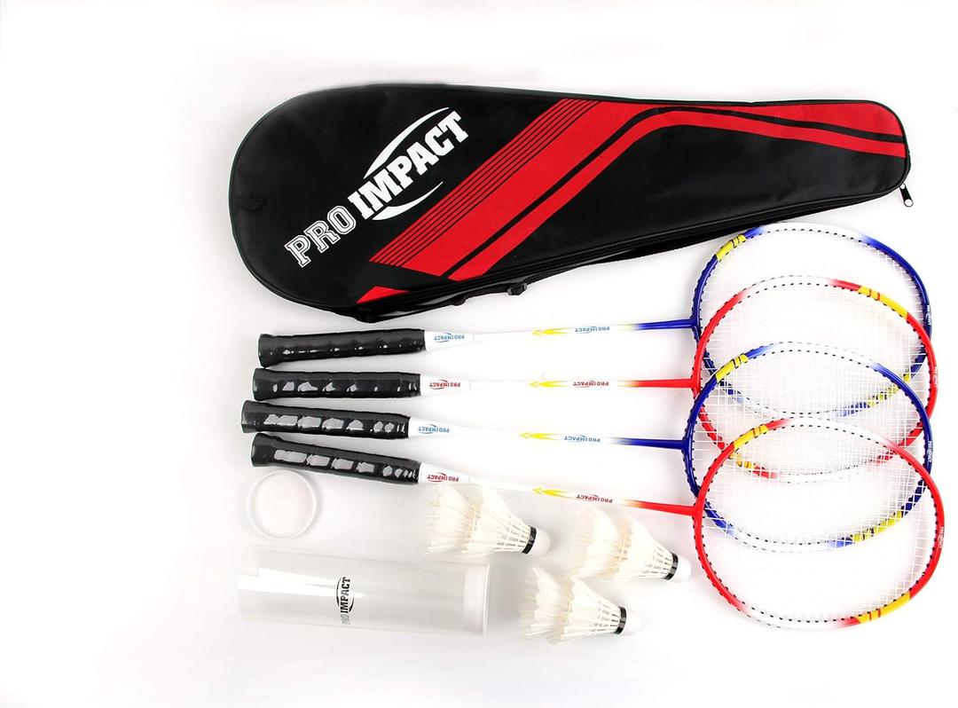 Badminton Racket Set - Lightweight Aluminum Head Rackets with Steel Shaft, Feather Shuttlecocks, Durable Carrying Case - Perfect for Outdoor Games, Adults, Kids, and Family Fun, Set of 4 Rackets & 6 Feather Shuttleocks