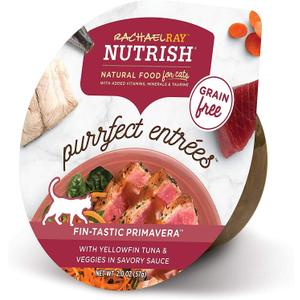 Nutrish Rachael Ray Purrfect Entrees Natural Wet Cat Food with Added Vitamins, Minerals & Taurine, Yellowfin Tuna & Veggies Recipe, 2 Ounce Cup (Pack of 12), Grain Free, BBD May, 01, 202