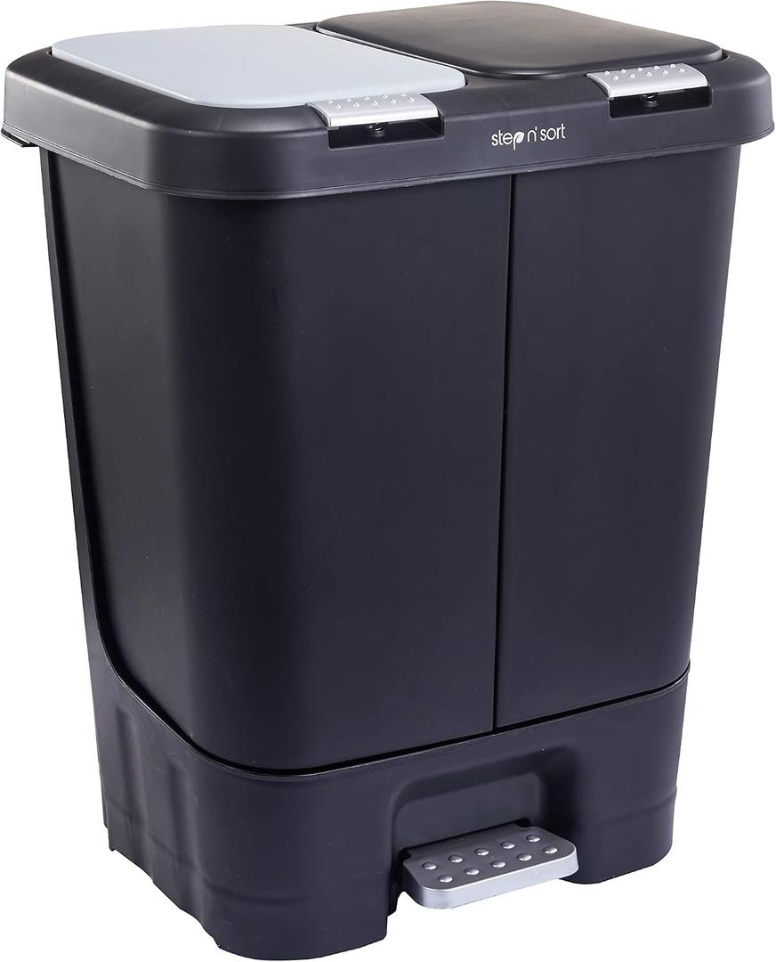 Step N' Sort 2 x 5.5 Gallon, Dual Trash and Recycling Bin with Slow Close Lid,Black,40 Liter,SNS402-B