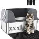 Suhaco XXXL Stainless Steel Litter Box with High Sided Deep Side Entry Deep Extra Large Metal Litter Box Included Mat & Scoop Anti-Urine Leakage Cat Litter Boxes for Big Cats (Grey XXXL)