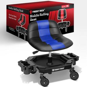 Rolling Stool with Wheels, Adjustable Height Pneumatic Garage Work Mechanic Stool Seat with Backrest, 400 LBS Capacity 360 Swivel Mechanic Crepper Chair with Tool Tray Storage, Blue (Carbon Fiber Blue)