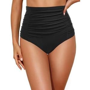 Tempt Me Women's High Waisted Swimsuit Bottom Tummy Control Ruched Bikini Bottom Vintage Swim Bottom Tankini Briefs, XL