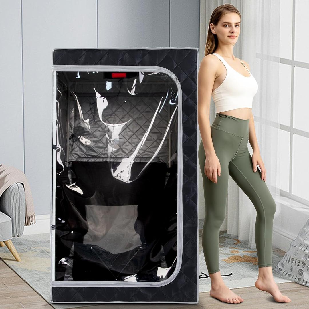 ZONEMEL 1 Person Portable Full Spectrum Infrared Sauna, Full Size Tent with Remote Control,1300W Fast Heating, Foldable Chair & LED Therapy Light, Home Spa for Relaxation (L35.4 x W35.4 x H55.1)