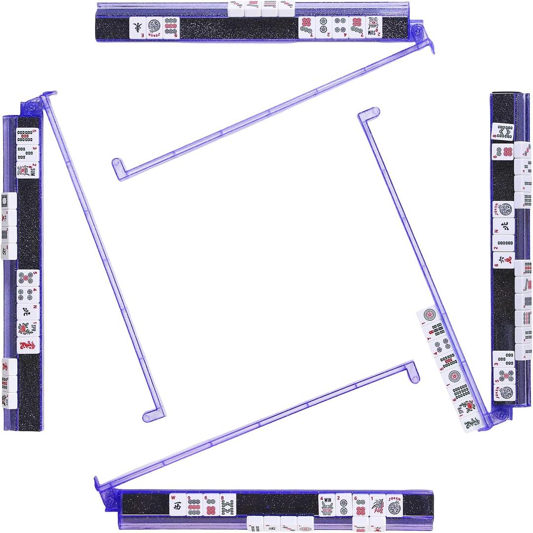 Mahjong Racks with Pushers, Anti-Slip Design Clear All-in-One Mahjong Racks and Pushers - Modern American Mahjong Tile Racks Set of 4 (Bling Purple)