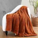 Linecooo Burnt Orange Sherpa Fleece Throw Blanket 60”×80” for Couch Sofa Bed, Double Side Soft Cozy Plush Thick Flannel Blanket with Striped Design, Gift for Adults, Woman, Girls