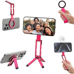 ULANZI MA60 Magnetic Phone Tripod Stand for iPhone - Aluminium Smartphone Mini Tripod Pocket Cell Phone Stand Strong Magnet Quick Mount Compatible with iPhone 16 15 14 13 14 Series, Red