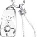 for Mercedes Key Fob Cover with Diamond Keychain,Fit for Benz A-Class C-Class G-Class 2017-2020 E-Class S-Class 3 4 Button Smart Remote