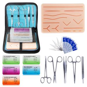 Alcedo Suture Practice Kit for Medical Students, Complete Set Include Durable Regular Suturing Pad with Pre-Cut Wounds, Tools Kit, and Suture Threads for Educational Use Only