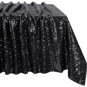 MoKoHouse Black Tablecloth Rectangle 60" x 102" Glitter Table Cloth Sequin Fabric for Halloween Party Wedding Ceremony Cake Dessert Table Decorations
