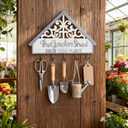 Farmhouse Style "The Garden Shed" Wall Hook Rack, Rustic Metal & Wood Garden Tool Organizer with 5 Hooks, Decorative Wall-Mounted Hanger for Indoor Outdoor Gardening Tools, Keys, Hats, Home Decor