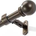 Curtain Rods for Windows 16 to 150 Inches, Curtain Rod Max Adjustable Length of 160 IN, 6/8" Diameter Drapery Rods Round Finials, Brown, Pack of 1