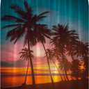 Sunset Beach Shower Curtain Ocean Teal Orange Sky Tropical Palm Tree Hawaiian Coastal Seascape Sea Waves Seaside Nature Scenery Bath Curtain with Hooks (70"W x 70"L (Pack of 1))