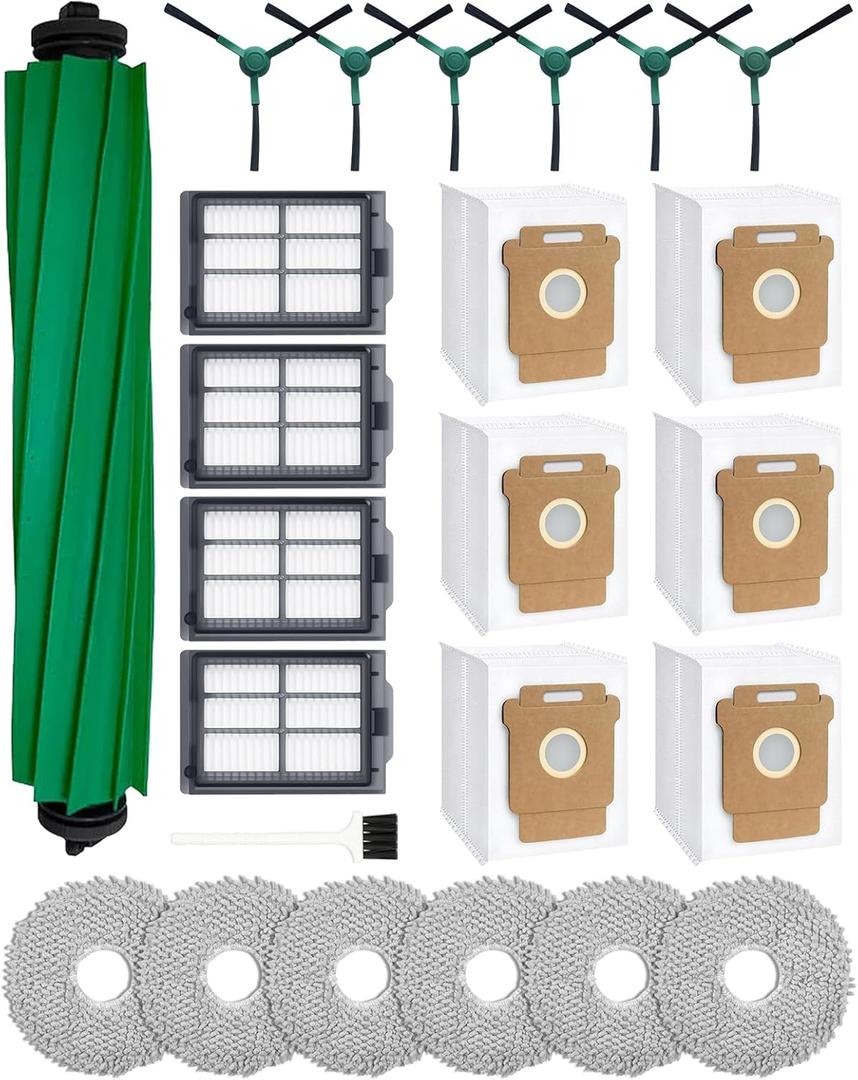 24 Pcs Accessories Kit for iRobot Roomba Plus 405 Combo/505 Combo/507 Combo Robot Vacuum Cleaner: 1 Main Brush, 6 Dust Bags, 6 Mop Pads, 4 Filters, 6 Side Brushes and 1Cleaning Brush(400/500 Series)