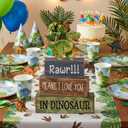 Lineshading 4 Pcs Dinosaur Table Decorations Wooden Dinosaur Decor Dino Safari Party Centerpieces for Table Jungle Animal Theme Baby Shower Tabletop Stand for Boys Girls Birthday Party Decorations