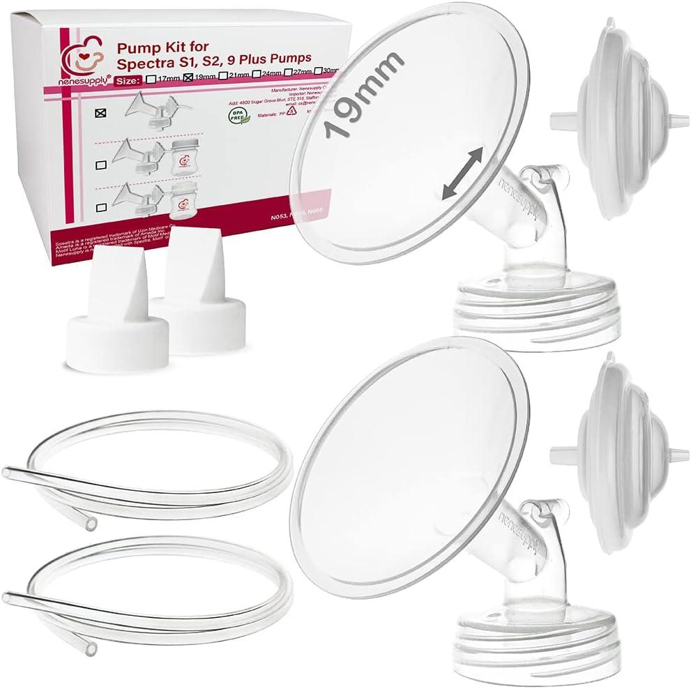 Nenesupply 19mm Flange Pump Kit Compatible w Spectra S2 S1 Breast Pumps Replacement for Spectra Pump Parts S2 Parts Accessories Inc Flange Duckbill Valve Backflow Protector Bottle for Pumping