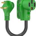 RVGUARD 30 Amp to 50 Amp RV Adapter Cord 12 Inch, NEMA TT-30P to NEMA 14-50R, Dogbone Electrical Converter with LED Power Indicator and Disconnect Handle, Green, ETL Listed