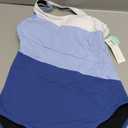 Beautikini Period Swimwear One Shoulder Athletic Menstrual Leakproof Swimsuit Color Block Training Bathing Suit for Teens (Small, Sky Blue/Ice Blue)