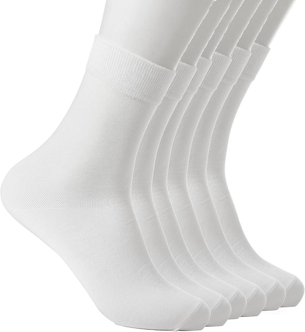 Cotton Mid Calf Crew Socks For Unisex,Soft Breathable Dress Socks For Business, Trouser, Casual 6 Pairs(White 7-11)
