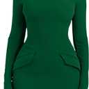 YMDUCH Women's Long Sleeve Mock Turtle Neck Bodycon Mini Tank Short Party Dress (Green) M