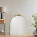 30x34'' Arched Ornate Wall Mirror for Mantel Traditional Baroque Inspired Bathroom Vanity Rectangular Mirror in Antiqued Gold Foil