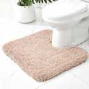 Toilet Rugs U-Shaped Mat 24x22, Contour Bathroom Mat - Ultra Soft & Absorbent Microfiber, Quick-Dry, Machine Washable with High Density Foam Latex Non Slip Backing, Beige