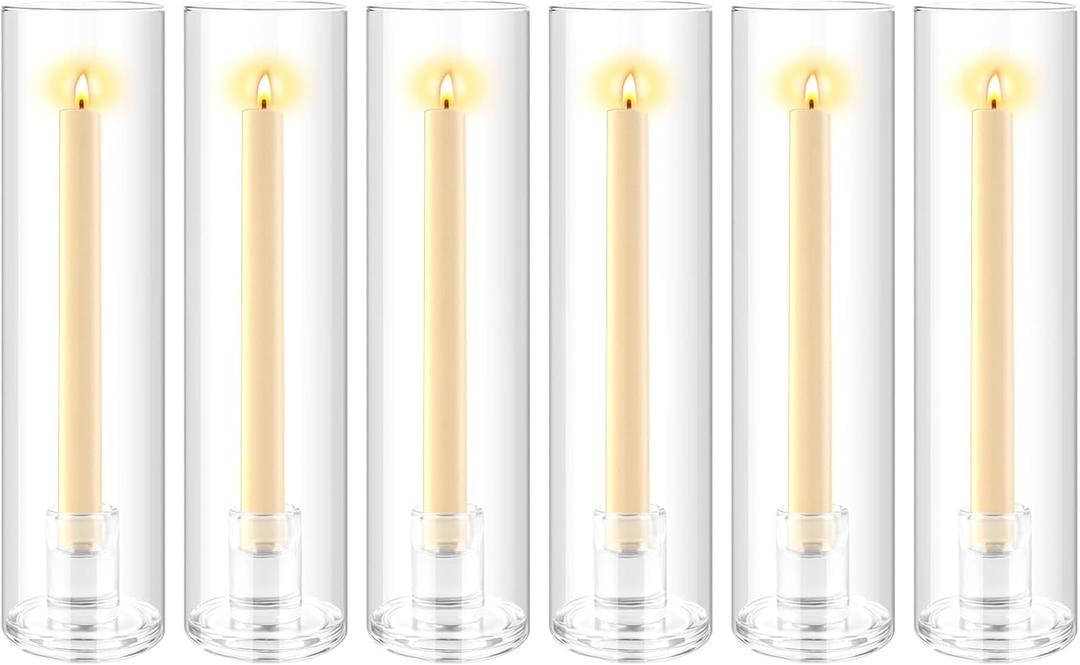 6pcs Hurricane Glass Candle Holders for Candlesticks,Large Glass Hurricane Candle Holder Bulk,Taper Hurricane Candle Holder with Cover and Heavy Base for Wedding Party Christmas (11.8''Height, 6 pieces, Clear)