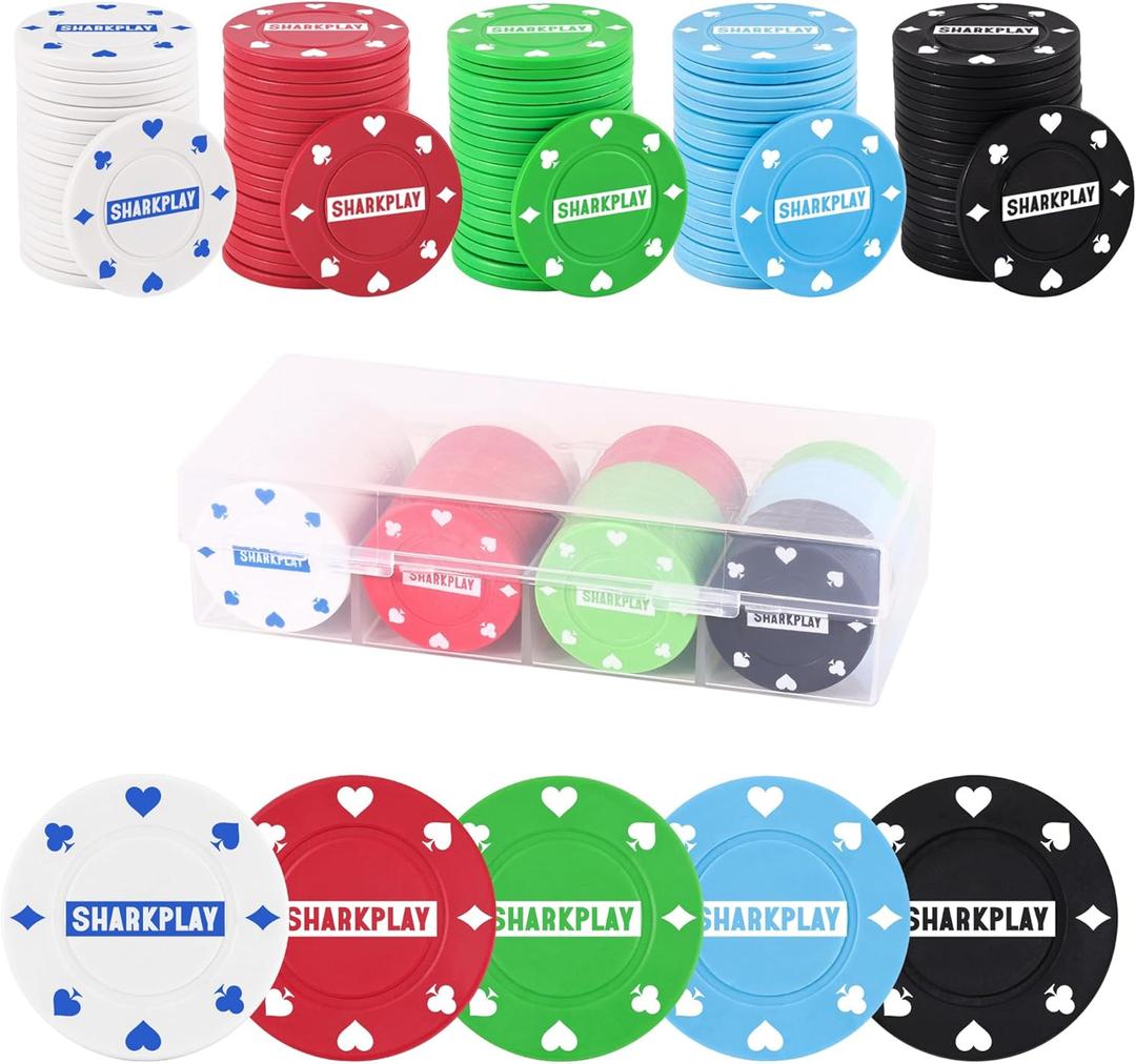 Plastic Poker Chips Set with Storage Box for Blackjack, Texas Hold'em, Night Poker Games