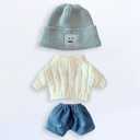 niannyyhouse Doll Clothes Suit 7.8in/20cm Plush Doll Clothes Hat + Sweater + Shorts 3-Piece Set Doll Dressup Square Face Hat Denim Shorts White Sweater (Blue)