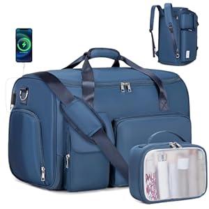 ACESAK Garment Bags for Travel, 2 in 1 Convertible Carry On Duffle Bag Suit Bags Foldable Backpacks with Shoe Compartment & Toiletry Bag, Hanging Bags for Clothes Dress Suit for Men Women Gift (Blue)