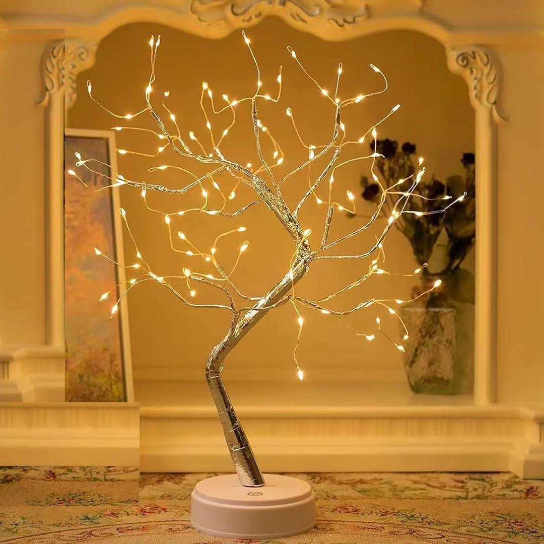 Hwylizg Fairy Light Spirit Tree, 20" Tabletop Bonsai 108 LED Tree Light, USB or Battery Powered, Touch Sensor Switches, DIY Artificial Tree Lamp for Bedroom Desktop Christmas Room Decor (Warm White)