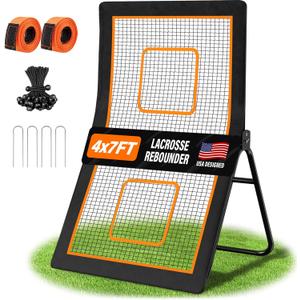 Lacrosse Rebounder, 4x7FT Bounce Back Net with 5 Adjustable Rebound Angles & 2 Target Stripes, Lacrosse Rebound Net Perfect for Lax Volleyball Baseball Soccer Practice Backyard