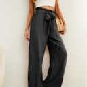 IWOLLENCE Women's Wide Leg Pants with Pockets High Waist Adjustable Knot Loose Casual Trousers Business Work Casual Pants (Black)