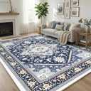 OPPODREAM Soft 8x10 Area Rugs for Living Room, Washable 8x10 Rugs for Bedroom with Non Slip Backing, Faux Cashmere Low-Pile 8 x 10 Carpet, Navy Blue & Gold