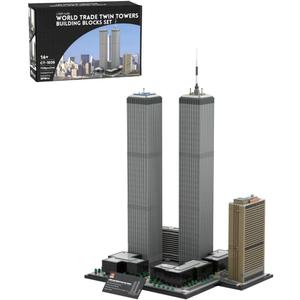 Architecture World Trade Center Twin Towers Building Bricks, 1:800 World Landmark New York City Buildings, Modular Skyline Model Kit for Adults, Designed by SPBrix- 7121 Pieces