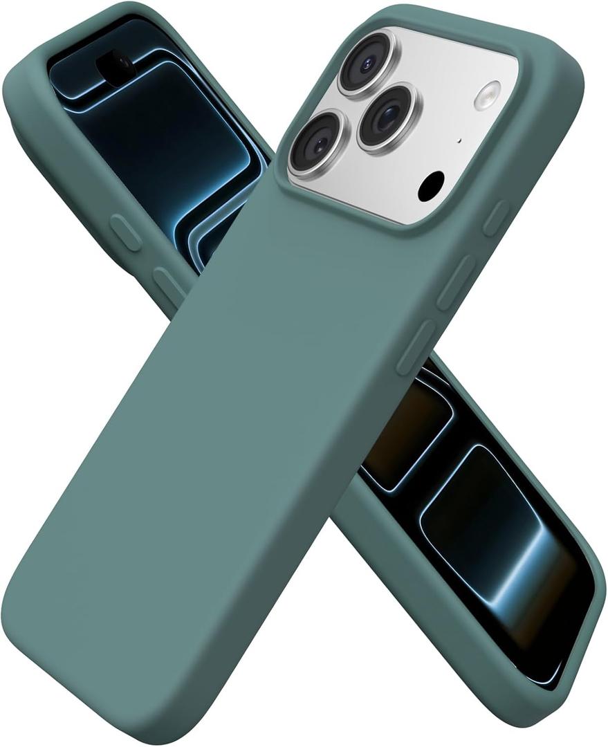ORNARTO Compatible with iPhone 17 Pro Case 6.3", Slim Liquid Silicone 4 Layers Full Covered Soft Gel Rubber Shockproof Cover, Protective Phone Case for iPhone 17 Pro-Pine Green