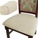 BUYUE Dining Room Chair Seat Covers Set of 6, TPU not Mixed, Friendly Jacquard Fabric Stretch Washable Slipcover for Kitchen Seat Cushions, Beige-6PCS