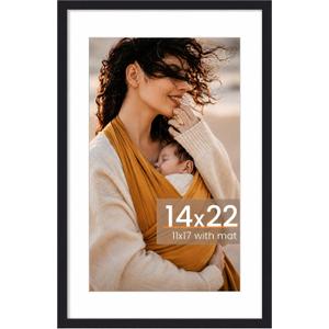 14x22 Picture Frame, Photo Frame with HD Plexiglass, Display Pictures 11x17 with Mat or 14x22 Without Mat for Wall Display, Wall Hanging Photo Frame,1 Pack, Black