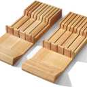 Cook N Home In-Drawer Knife Block Organizer 18-Slot, (2 Pc 9-Slot) Kitchen Knife Cutlery Holder Drawer Storage, Holds up to 18 Knives (Not Included) (Wood)