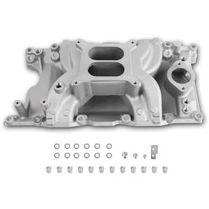 JGhyperX DM-3812 55026 7576 Intake Manifold Aluminum Dual Plane Compatible with Chrysler Mopar air Gap Small Block LA Magnum Dodge Jeep 11967-2003 318 340 360 1,500-6,500 RPM Silver