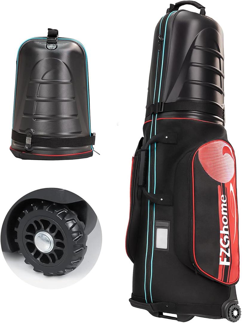 Golf Travel Bags for Airlines with Hard Case Top & Wheels, Hard Shell Top Protect Golf Club, Made of 1680D Heavy Duty Oxford, Internal Strap for Fixing, Lightweight and Easy to Maneuver