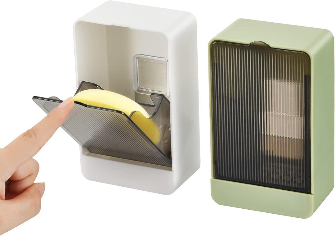 Soap Holder Dish Shower, 2 Pack Bar Soap Holder with Drainage, Self Draining Soap Holder, Wall Mounted Soap Box Tray Container for Bathroom, Bathtub Kitchen Sink, No Drilling, 4 Adhesive Include (Green,White)