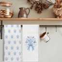 Blue Coquette Bow Floral Grandmillennial Kitchen Towels, Vintage Blue Toile French Country Flower Decorative Dish Hand Tea Towels for Bathroom Kitchen, 16x24 Inch Set of 2