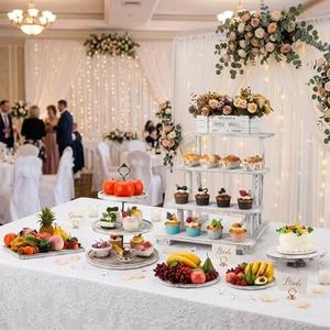 Roowest Wood Cake Stands Set of 6 Wood Dessert Tower Trays Stand Cupcake Stand Rustic 3 Tier Farmhouse Cupcake Serving Stands with Dessert Trays for Tea Party(Vintage White)